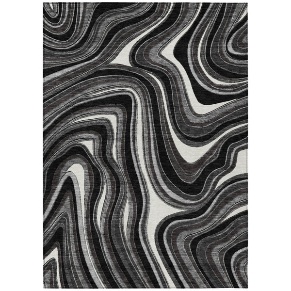 HomeRoots 9' Modern Abstract Washable Area Rug in Black, Gray, and White for Indoor and Outdoor Spaces 9' X 12' 585194