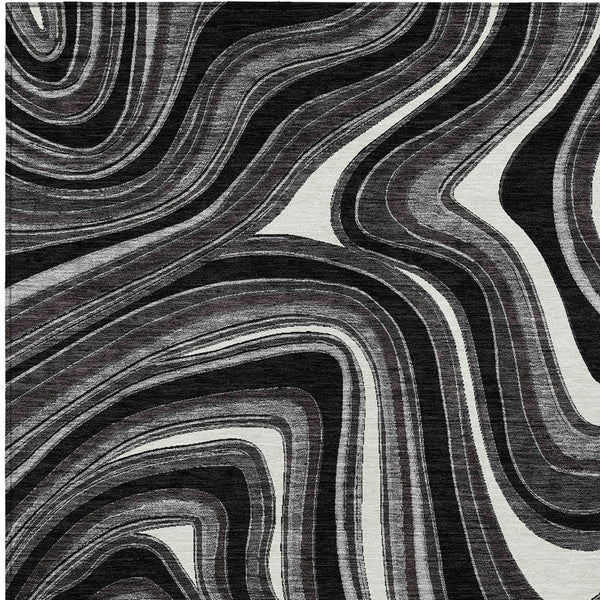 Homeroots 3' Artichoke Green And Ivory Abstract Washable Area Rug For Indoor And Outdoor Spaces, Durable Design 10' X 14' Polyester 585195