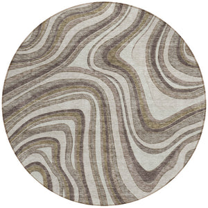 Homeroots 3' Artichoke Green And Ivory Abstract Washable Area Rug For Indoor And Outdoor Spaces, Durable Design 8' Round Polyester 585198