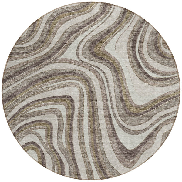 Homeroots 3' Artichoke Green And Ivory Abstract Washable Area Rug For Indoor And Outdoor Spaces, Durable Design 8' Round Polyester 585198