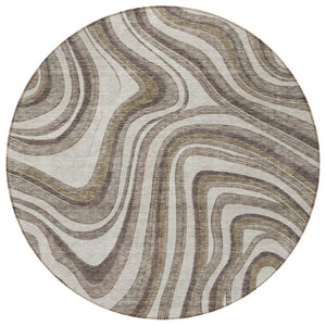 Homeroots 3' Artichoke Green And Ivory Abstract Washable Area Rug For Indoor And Outdoor Spaces, Durable Design 8' Round Polyester 585198