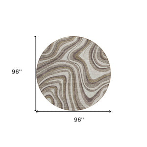 Homeroots 3' Artichoke Green And Ivory Abstract Washable Area Rug For Indoor And Outdoor Spaces, Durable Design 8' Round Polyester 585198