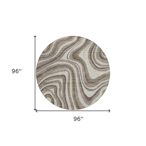 Homeroots 3' Artichoke Green And Ivory Abstract Washable Area Rug For Indoor And Outdoor Spaces, Durable Design 8' Round Polyester 585198