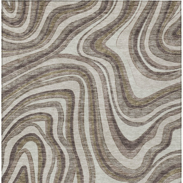 Homeroots 3' Artichoke Green And Ivory Abstract Washable Area Rug For Indoor And Outdoor Spaces, Durable Design 8' X 10' Polyester 585199