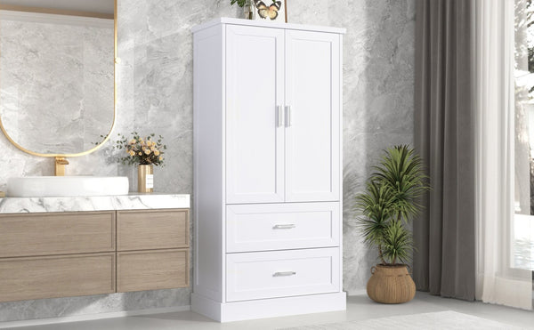 English Elm Tall White Mdf Bathroom Storage Cabinet with Adjustable Shelves and Two Lower Drawers N725S178675K