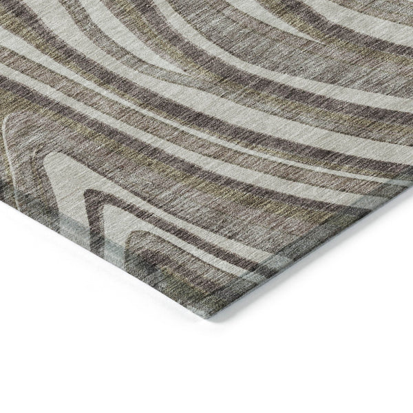 Homeroots 3' Artichoke Green And Ivory Abstract Washable Area Rug For Indoor And Outdoor Spaces, Durable Design 9' X 12' Polyester 585200