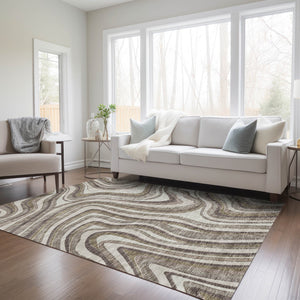 Homeroots 3' Artichoke Green And Ivory Abstract Washable Area Rug For Indoor And Outdoor Spaces, Durable Design 10' X 14' Polyester 585201