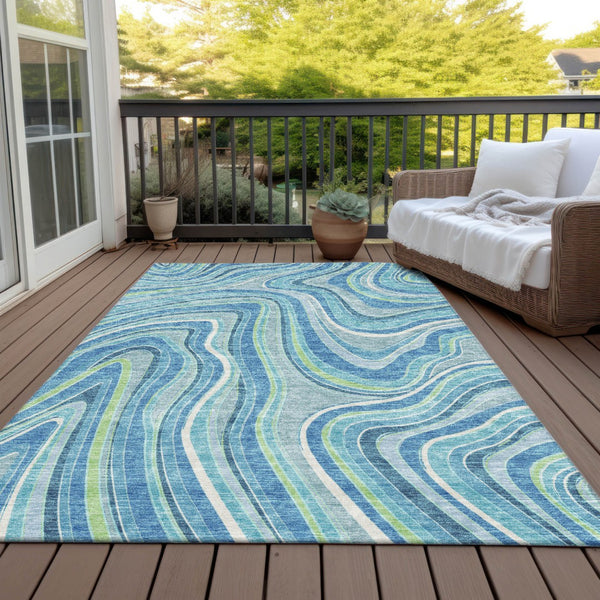 Homeroots 3' Artichoke Green And Ivory Abstract Washable Area Rug For Indoor And Outdoor Spaces, Durable Design 3' X 5' Polyester 585202