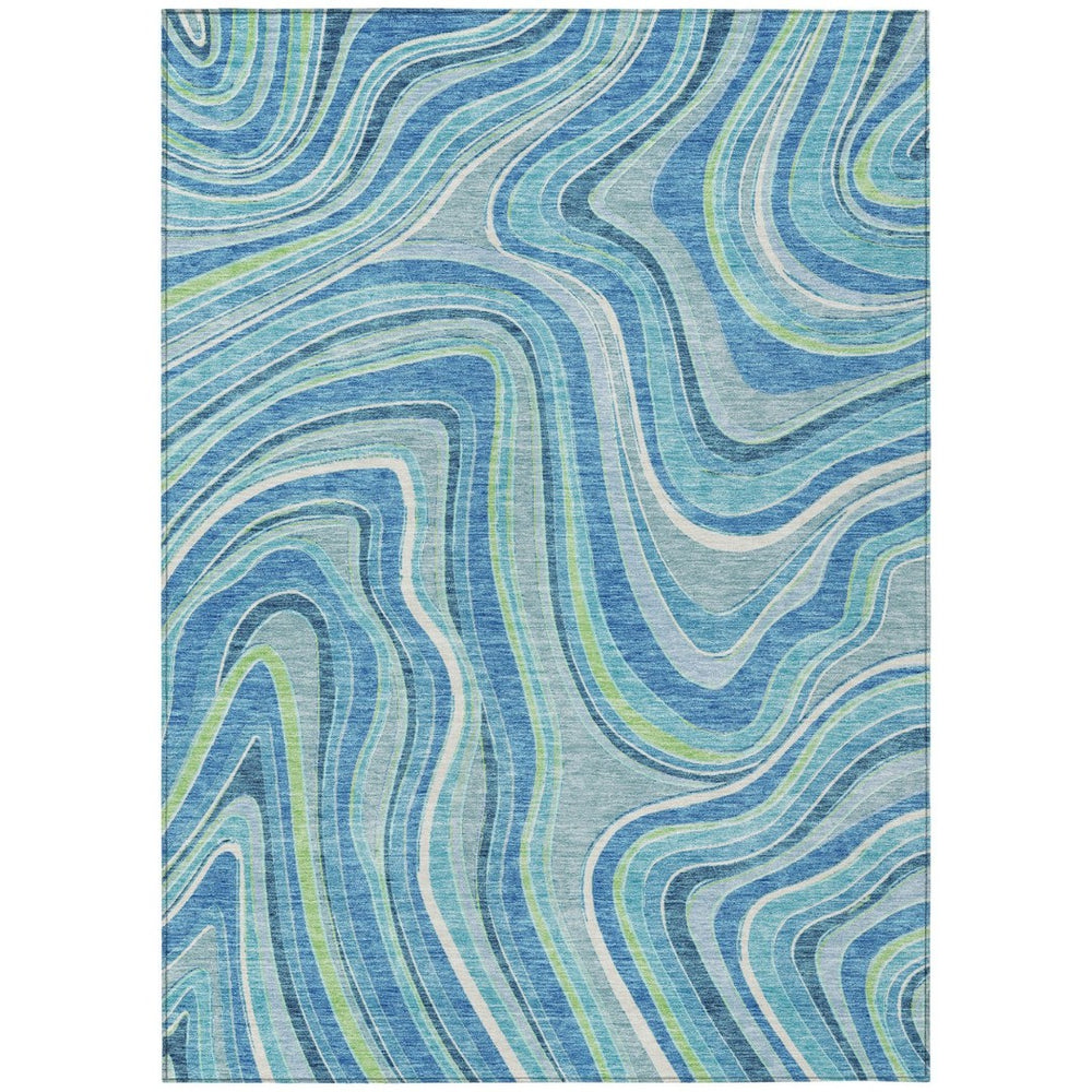 HomeRoots 5' Stylish Navy Blue and Denim Abstract Washable Area Rug for Indoor and Outdoor Spaces 5' X 8' 585203
