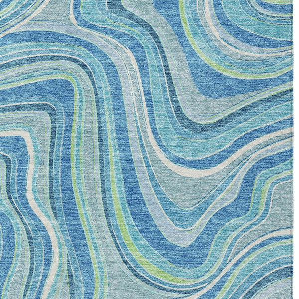 Homeroots 3' Artichoke Green And Ivory Abstract Washable Area Rug For Indoor And Outdoor Spaces, Durable Design 5' X 8' Polyester 585203