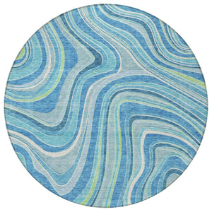 Homeroots 3' Artichoke Green And Ivory Abstract Washable Area Rug For Indoor And Outdoor Spaces, Durable Design 8' Round Polyester 585204