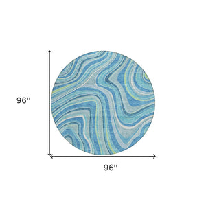 Homeroots 3' Artichoke Green And Ivory Abstract Washable Area Rug For Indoor And Outdoor Spaces, Durable Design 8' Round Polyester 585204