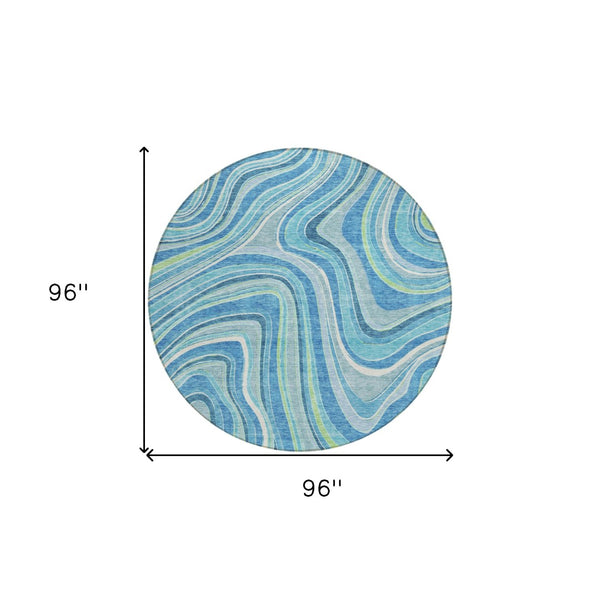 Homeroots 3' Artichoke Green And Ivory Abstract Washable Area Rug For Indoor And Outdoor Spaces, Durable Design 8' Round Polyester 585204