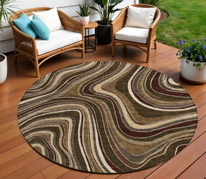 Homeroots 3' Artichoke Green And Ivory Abstract Washable Area Rug For Indoor And Outdoor Spaces, Durable Design 8' Round Polyester 585210