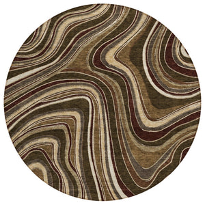 HomeRoots 5' Abstract Brown and Ivory Washable Area Rug - Stylish Indoor/Outdoor Decor for Modern Living Spaces 8' Round 585210
