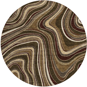 Homeroots 3' Artichoke Green And Ivory Abstract Washable Area Rug For Indoor And Outdoor Spaces, Durable Design 8' Round Polyester 585210