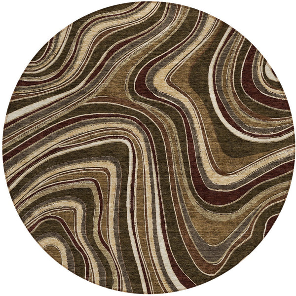 Homeroots 3' Artichoke Green And Ivory Abstract Washable Area Rug For Indoor And Outdoor Spaces, Durable Design 8' Round Polyester 585210