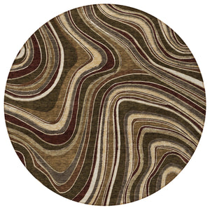 Homeroots 3' Artichoke Green And Ivory Abstract Washable Area Rug For Indoor And Outdoor Spaces, Durable Design 8' Round Polyester 585210