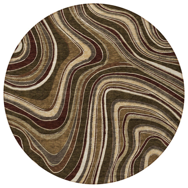 Homeroots 3' Artichoke Green And Ivory Abstract Washable Area Rug For Indoor And Outdoor Spaces, Durable Design 8' Round Polyester 585210