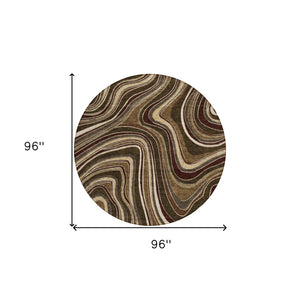 Homeroots 3' Artichoke Green And Ivory Abstract Washable Area Rug For Indoor And Outdoor Spaces, Durable Design 8' Round Polyester 585210