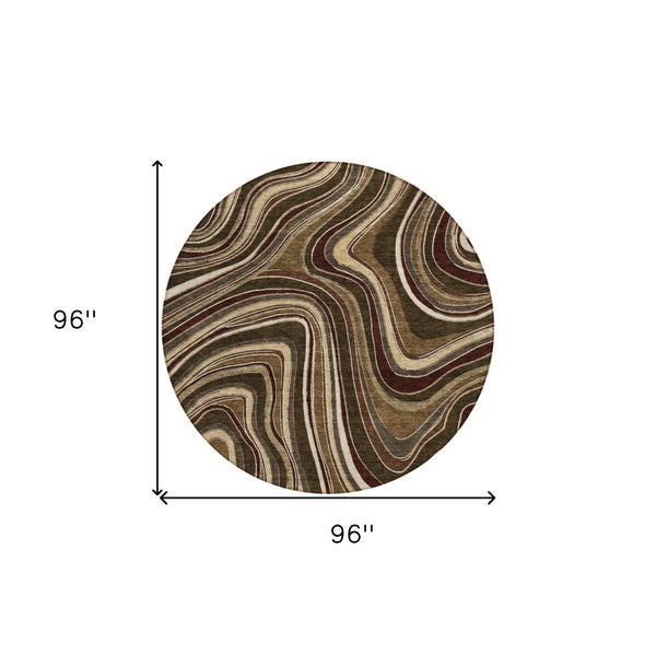 Homeroots 3' Artichoke Green And Ivory Abstract Washable Area Rug For Indoor And Outdoor Spaces, Durable Design 8' Round Polyester 585210