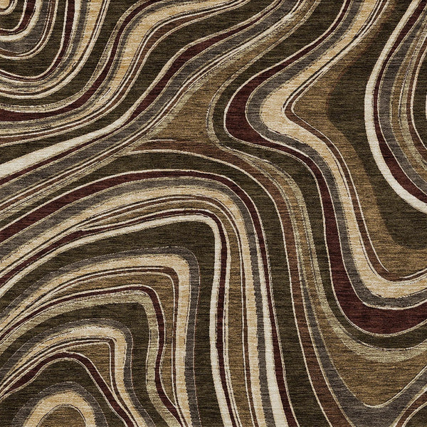 Homeroots 3' Artichoke Green And Ivory Abstract Washable Area Rug For Indoor And Outdoor Spaces, Durable Design 8' X 10' Polyester 585211