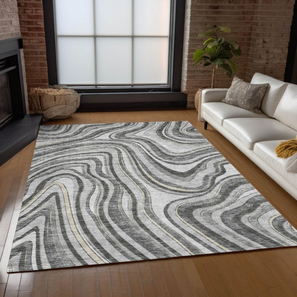 Homeroots 3' Artichoke Green And Ivory Abstract Washable Area Rug For Indoor And Outdoor Spaces, Durable Design 3' X 5' Polyester 585214