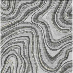 Homeroots 3' Artichoke Green And Ivory Abstract Washable Area Rug For Indoor And Outdoor Spaces, Durable Design 5' X 8' Polyester 585215
