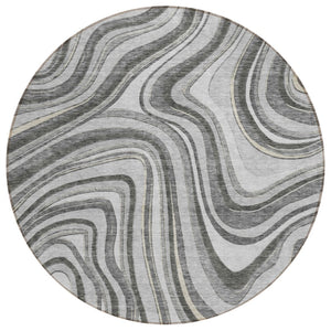 HomeRoots 5' Gray Charcoal and Ivory Abstract Area Rug - Stylish, Washable, Indoor-Outdoor Design for Versatile Spaces 8' Round 585216