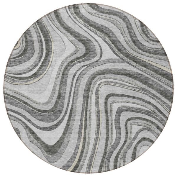 Homeroots 3' Artichoke Green And Ivory Abstract Washable Area Rug For Indoor And Outdoor Spaces, Durable Design 8' Round Polyester 585216