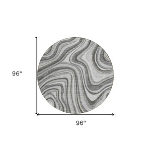 Homeroots 3' Artichoke Green And Ivory Abstract Washable Area Rug For Indoor And Outdoor Spaces, Durable Design 8' Round Polyester 585216