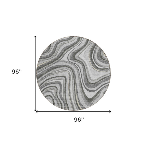 Homeroots 3' Artichoke Green And Ivory Abstract Washable Area Rug For Indoor And Outdoor Spaces, Durable Design 8' Round Polyester 585216