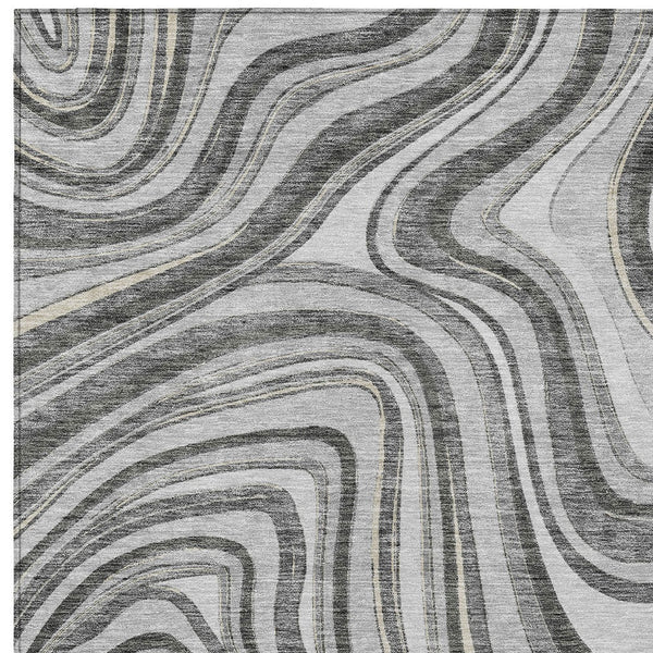 Homeroots 3' Artichoke Green And Ivory Abstract Washable Area Rug For Indoor And Outdoor Spaces, Durable Design 9' X 12' Polyester 585218