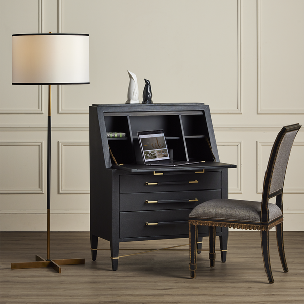 Verona Black Secretary Desk - Stylish Lacquered Design with USB Ports, Adjustable Shelves & Safety Features