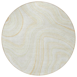 Homeroots 3' Artichoke Green And Ivory Abstract Washable Area Rug For Indoor And Outdoor Spaces, Durable Design 8' Round Polyester 585222