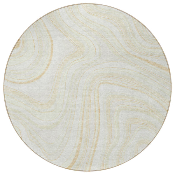 Homeroots 3' Artichoke Green And Ivory Abstract Washable Area Rug For Indoor And Outdoor Spaces, Durable Design 8' Round Polyester 585222
