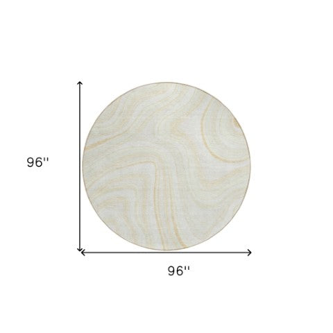 Homeroots 3' Artichoke Green And Ivory Abstract Washable Area Rug For Indoor And Outdoor Spaces, Durable Design 8' Round Polyester 585222