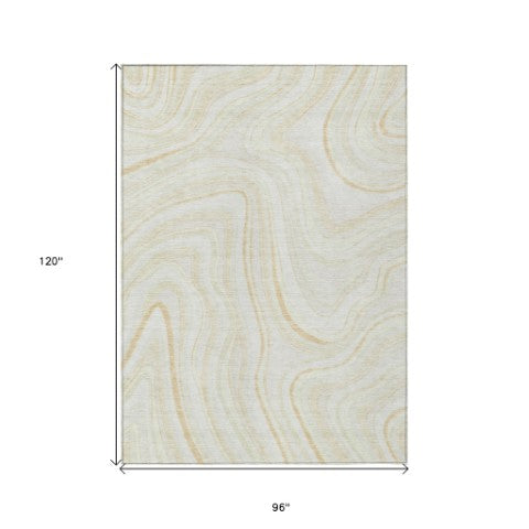 Homeroots 3' Artichoke Green And Ivory Abstract Washable Area Rug For Indoor And Outdoor Spaces, Durable Design 8' X 10' Polyester 585223