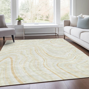 Homeroots 3' Artichoke Green And Ivory Abstract Washable Area Rug For Indoor And Outdoor Spaces, Durable Design 8' X 10' Polyester 585223