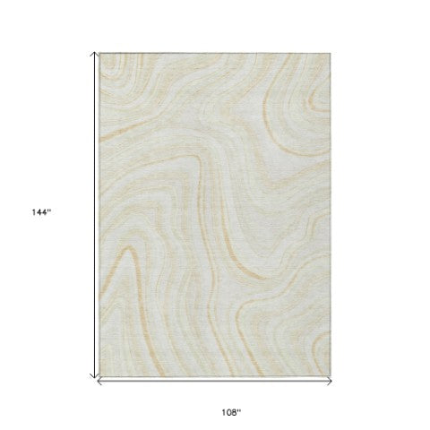 Homeroots 3' Artichoke Green And Ivory Abstract Washable Area Rug For Indoor And Outdoor Spaces, Durable Design 9' X 12' Polyester 585224