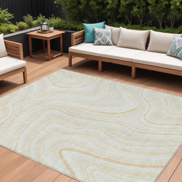 Homeroots 3' Artichoke Green And Ivory Abstract Washable Area Rug For Indoor And Outdoor Spaces, Durable Design 9' X 12' Polyester 585224