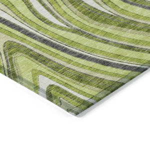 Homeroots 3' Artichoke Green And Ivory Abstract Washable Area Rug For Indoor And Outdoor Spaces, Durable Design 3' X 5' Polyester 585226