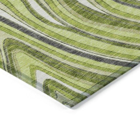 Homeroots 3' Artichoke Green And Ivory Abstract Washable Area Rug For Indoor And Outdoor Spaces, Durable Design 3' X 5' Polyester 585226