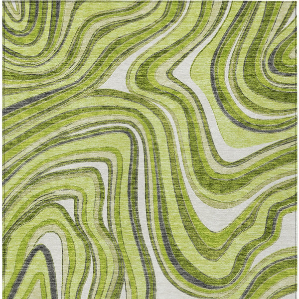 Homeroots 3' Artichoke Green And Ivory Abstract Washable Area Rug For Indoor And Outdoor Spaces, Durable Design 3' X 5' Polyester 585226