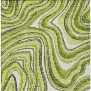 Homeroots 3' Artichoke Green And Ivory Abstract Washable Area Rug For Indoor And Outdoor Spaces, Durable Design 5' X 8' Polyester 585227