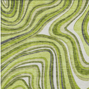 Homeroots 3' Artichoke Green And Ivory Abstract Washable Area Rug For Indoor And Outdoor Spaces, Durable Design 5' X 8' Polyester 585227