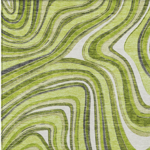 Homeroots 3' Artichoke Green And Ivory Abstract Washable Area Rug For Indoor And Outdoor Spaces, Durable Design 5' X 8' Polyester 585227