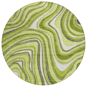 HomeRoots 5' Bold Lime Green and Charcoal Abstract Area Rug - Stylish, Washable, Durable for Indoor and Outdoor Use 8' Round 585228