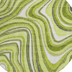 Homeroots 3' Artichoke Green And Ivory Abstract Washable Area Rug For Indoor And Outdoor Spaces, Durable Design 8' Round Polyester 585228