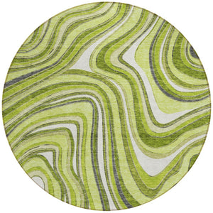 Homeroots 3' Artichoke Green And Ivory Abstract Washable Area Rug For Indoor And Outdoor Spaces, Durable Design 8' Round Polyester 585228